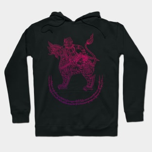 Beautiful Thai Style Illustration Of Hanuman Riding A Mythological Lion, A Spiritual Symbol And Talisman Of Knowledge, Strength, And Good Fortune. Perfect T-shirt for any lover of Thai spirituality and Thailand's rich art, culture, and history. Hoodie